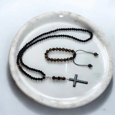 Men's  Onyx Tiger Beaded Pendant With Bracelet Set - Image 1 of 4