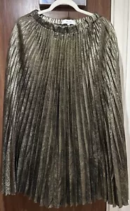 ✨ ✨Reiss Gold Gemma Metallic Pleated Midi Skirt Size UK 10 - Picture 1 of 3