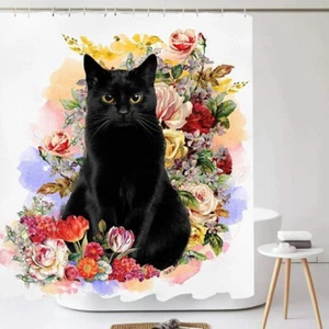 Animal Black Cat Shower Curtain 72 Inch Bathroom Decoration Waterproof with Hook - Picture 1 of 4