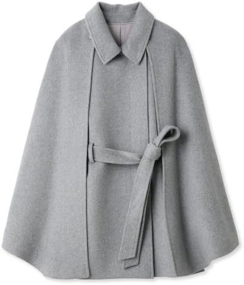Lapel Belted Slim-fitting Removable Cloak Mid Long Women's Vest Coat Cape Poncho - Image 1 of 4