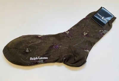 Vintage 90s Polo Ralph Lauren Women’s Socks, Brown with Floral, Size 9-11 - Image 1 of 3