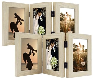 2-Pack 4x6 Three Picture Frame Trifold Hinged with 3 Openings Family Collage - Picture 1 of 7