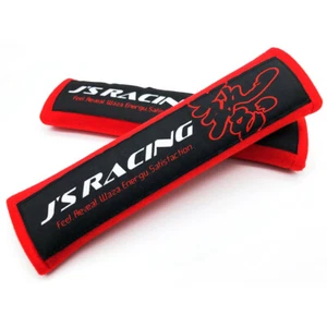 2pcs JDM Red Seat Belt Cover Shoulder Pads with JS Racing Embroidery Racing Logo - Picture 1 of 3