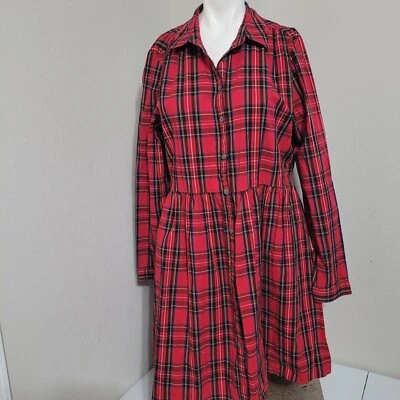 J. Crew size 14 Dress plaid button collar longsleeve pleated Re-Imagined - Image 1 of 4