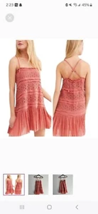 Vestido Free People XS Rosa Salmón Detalle Crochet - Imagen 1 de 3