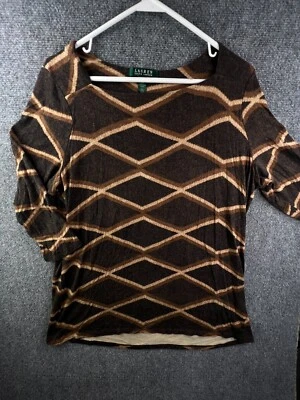 Suéter para mujer Lauren Ralph Lauren 2X Plus viscosa elástica marrón cuello barco Foto 1 de 4