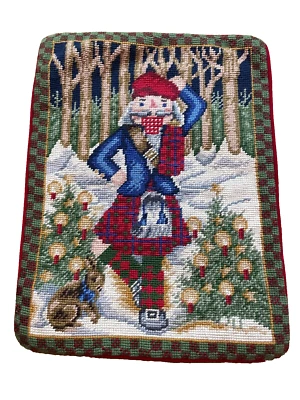 NEW Wool Needlepoint Pillow Cover Christmas Scotland Woods Nutcracker Scottish - Image 1 of 4