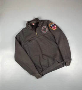 Vintage 80s FDNY Fire Department New York 1/4 Sweatshirt Jacket Made USA Men M - Picture 1 of 17