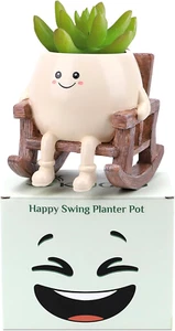 Smily Face Planter Pot, Cute Resin Flower Head Planters for Indoor Outdoor, Uniq - Picture 1 of 7