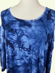 Larace Womens Cold Shoulder 3/4 Sleeve Stretch Blue Shark Bite Top Size 1X NWT - Picture 1 of 6