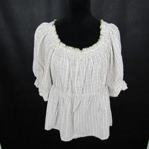 Camisa Top Blusa Pullover Cuello Redondo Mujer L Beige Lavanda Peplum - Imagen 1 de 14