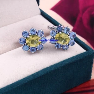 Natural Peridot & Tanzanite Gemstones 925 Sterling Silver Men's Cufflinks #446 - Picture 1 of 6
