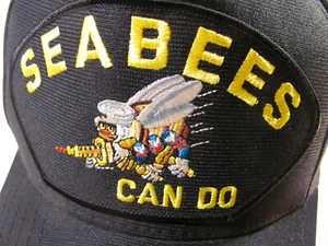 Seabees Can Do Mütze Herren schwarz Vintage Patch Logo Druckknopflasche verstellbar marineblau Kappe USA - Bild 1 von 9