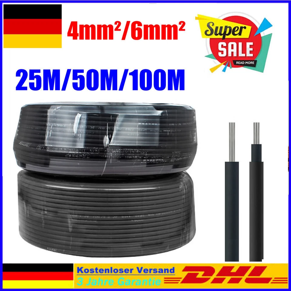 KOVOL 25M 50M 100M Solarkabel Solarleitung 4mm2 6mm2 PV-Anlage Photovoltaik PV Kabel