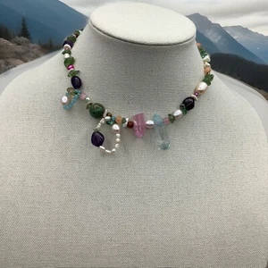 Gargantilla Haobalabu Hermosa Multicolor Cuarzo Piedras Preciosas Amatista Ajustable  - Imagen 1 de 7