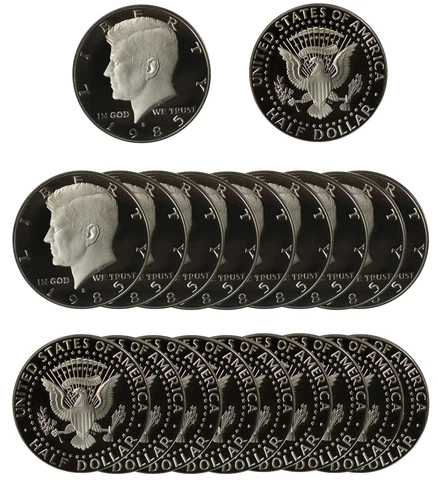 1985 -S Kennedy Half Dollar CN-Clad 50c Gem Proof Roll 20 US coins Cover