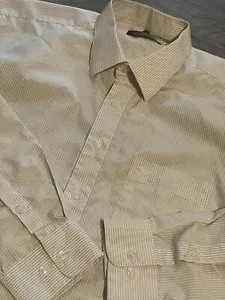 Vintage Giorgio Armani Dress Shirt Mens 17.5/34 Brown Striped Button Up LS - Picture 1 of 10