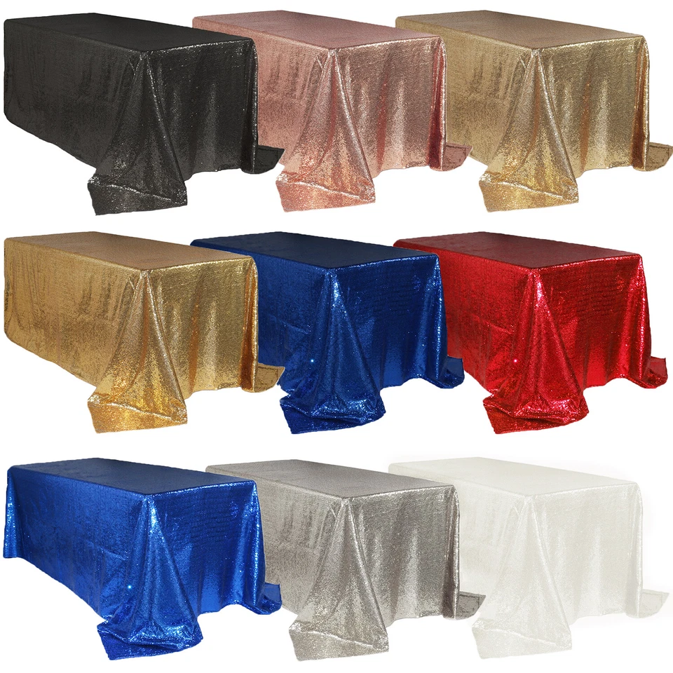 Mantel rectangular de lentejuelas brillantes 90 x 156 pulgadas 8 pies, mantel para eventos Foto 1 de 4