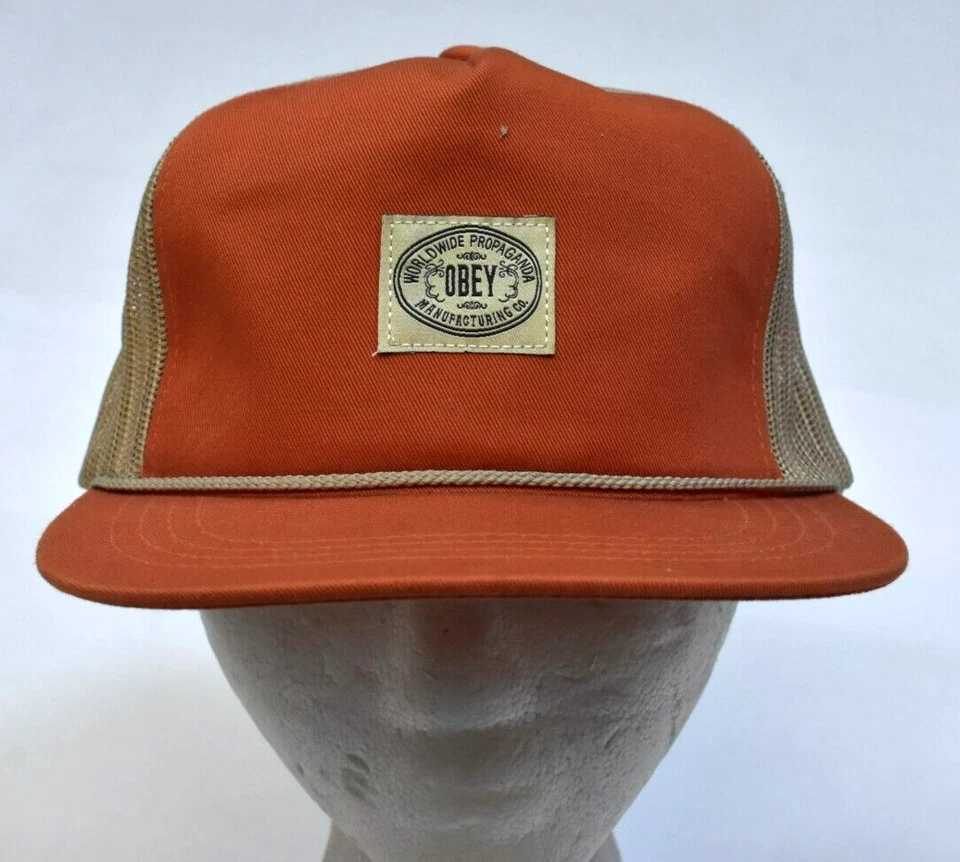 Sombrero de camionero Obey Worldwide Propaganda malla espalda ala naranja Snapback OS Foto 1 de 4