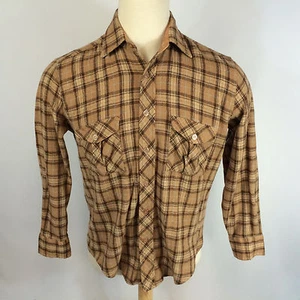 Vintage 70s Grizzly Wool Blend Flannel Plaid Work Hunting Fishing Shirt M Winter - Picture 1 of 6
