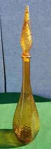 Vintage Empoli Art Glass 22" Trefoil Shape Amber Genie Bottle Decanter W Stopper - Picture 1 of 12
