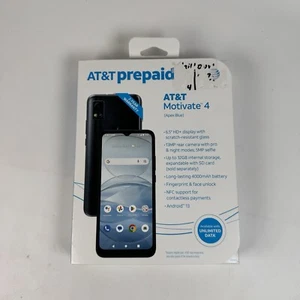 AT&T ATT Motivate 4 Prepaid Blue Smart Phone Android 32GB 13MP 6.5” NEW SEALED! - Picture 1 of 5
