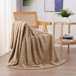 Tan Fleece Throw Blanket 50”×60” for Couch Sofa Bed,Super Soft Cozy Plush Microf - Picture 1 of 12