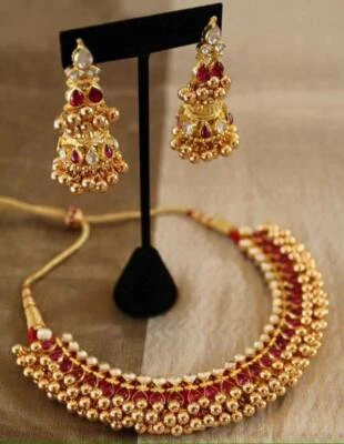 Juego de gargantillas de boda Kundan Jewelry rosa Tussi collar sur de la India para novias Foto 1 de 3