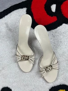 Gucci Double G Leather Luxury White Sandals Women's Size 41 - Picture 1 of 13