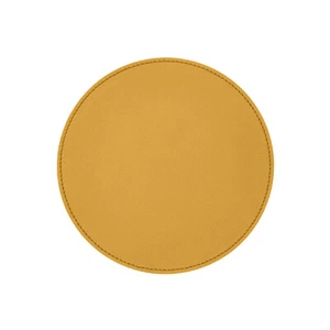 Tapis de Souris Rond Cuir Véritable Jaune - Coutures Artisanales et Antidérapant - Photo 1/5