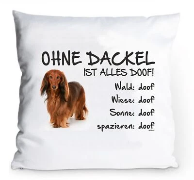 ADRILEO Kissenbezug 40x40cm "Ohne Dackel ist alles doof!" Langhaar ROT Hund Hülle Deko