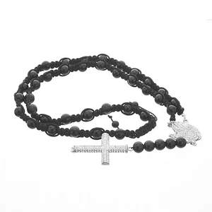 Schwarze Perle Iced Pray Hände Kreuz Anhänger Rosenkranz Shamballa Kette Halskette CH 1001 - Bild 1 von 16