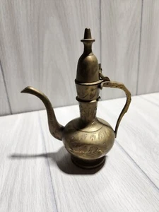 Vintage India Solid Brass Miniature Teapot 6” Etched Ornate  - Picture 1 of 10