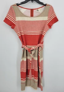 Lilka Anthropologie Dress Womens Medium Tan Orange Stripe Knit Scoop Neck Sheath - Picture 1 of 8