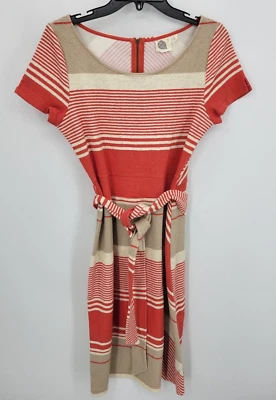 Lilka Anthropologie Dress Womens Medium Tan Orange Stripe Knit Scoop Neck Sheath - Image 1 of 4