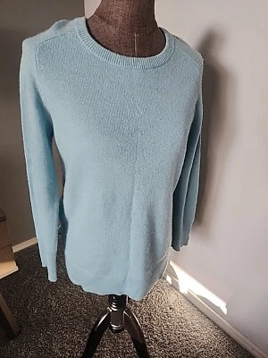 HALOGEN 100% Cashmere Crew Neck Long Sleeve Winter Sweater Size M Gray Turquoise - Image 1 of 4