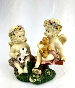 Figuras de resina de querubines ángeles caja de música "silbato mientras trabajas 7" X 8" cachorro - Imagen 1 de 5