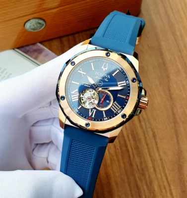 Bulova Marine Star Automatic Rose Gold Tone 98A227 Blue Dial Watch - Image 1 of 4