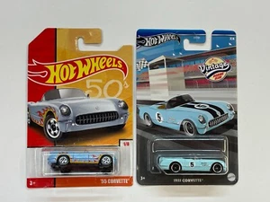 HOT WHEELS VINTAGE RACING CLUB/RETRO 50S '55 CORVETTE LOT OF 2 - Picture 1 of 11