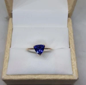 14k gold Finish Silver Trillion Cut Tanzanite Stone Women Ring Wedding Gift - Picture 1 of 2