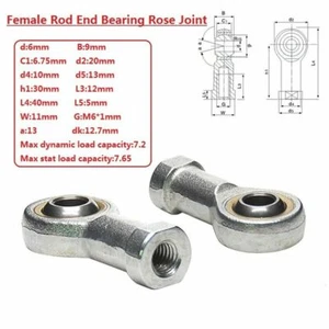 M6*1mm Female Rod End Bearing Rose Joint Right/Left Hand Thread SI6T/K SIL6T/K - Picture 1 of 4