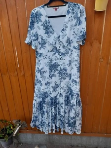 Joe Browns vintage look floral blue & white dress size 14 Very good condition - Picture 1 of 4