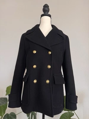 Chaquetón J.Crew Stadium Cloth de Nello Gori negro mezcla de lana botón dorado talla 8 Foto 1 de 4