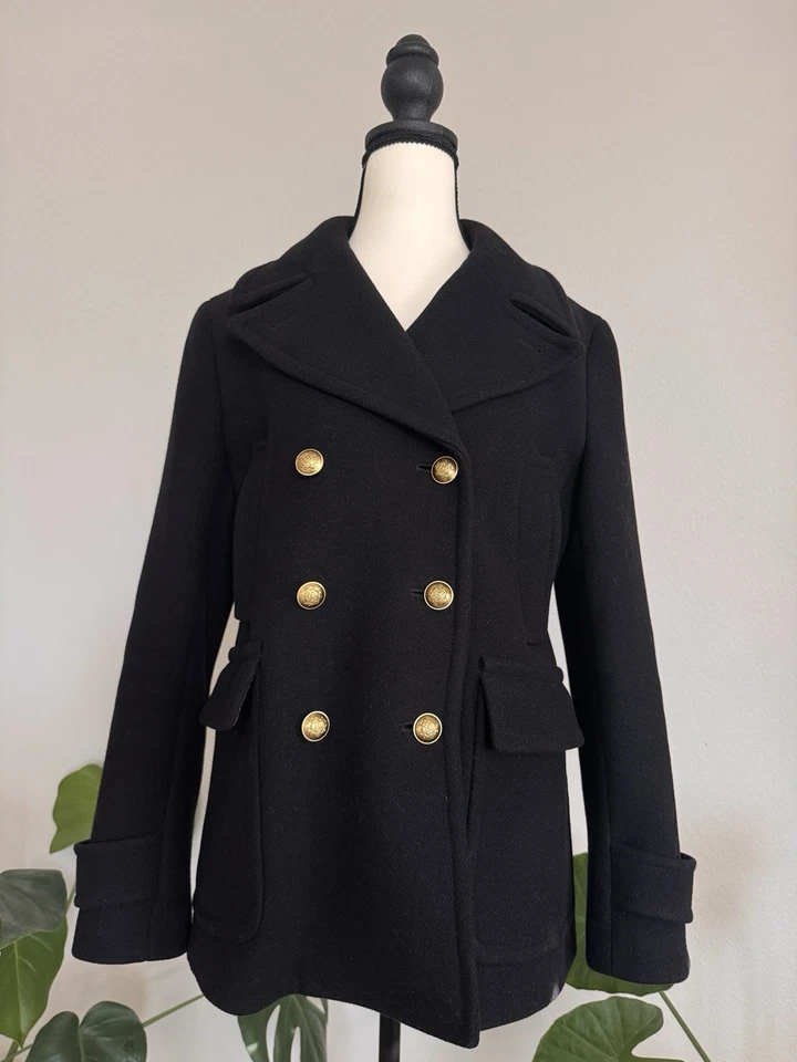 Chaquetón J.Crew Stadium Cloth de Nello Gori negro mezcla de lana botón dorado talla 8 Foto 1 de 4