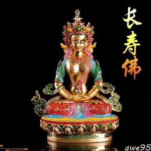 Traditional Alloy Tibetan Style Amitayus Ornament Painted Handicrafts Decoration - Picture 1 of 4