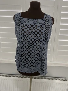NEXT DENIM BLUE CROCHET LACE TOP VEST Large - Picture 1 of 4