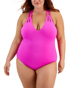 Becca ETC Plus Size Pink Color Code Double-Strap One-Piece Swimsuit, 3X(22-24) - Picture 1 of 1