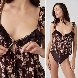 Body Free People Prairie Cottage Take It Away pizzo floreale marrone taglia S nuovo con etichette - Foto 1 di 12
