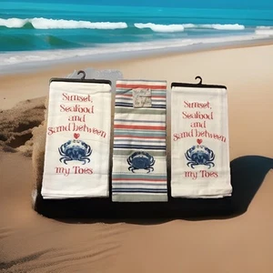 Kay Dee Designs (3) New Tea Towels Kitchen Crab Flour Sack Gifts - Picture 1 of 9