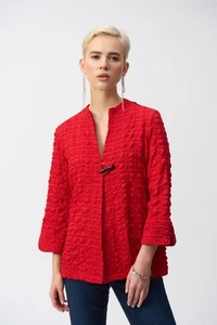 Joseph Ribkoff Red  Jacquard Texted Trapez Swing Jacket 251034 UK 16 RRP £275.00 - Picture 1 of 6